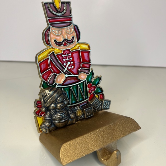 Vintage Stained Glass Christmas Stocking Hook Hanger Nutcracker Drummer Heavy - Picture 7 of 8